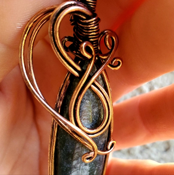 New Oversized Orthoceras Fossil Wire Wrapped Pendant. - Picture 3 of 15